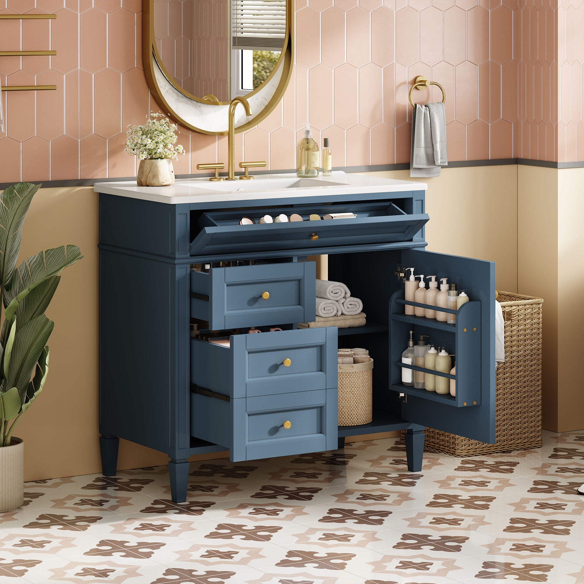 Bathroom Vanity With Top Sink, 2 Drawers And Tip Out Drawer