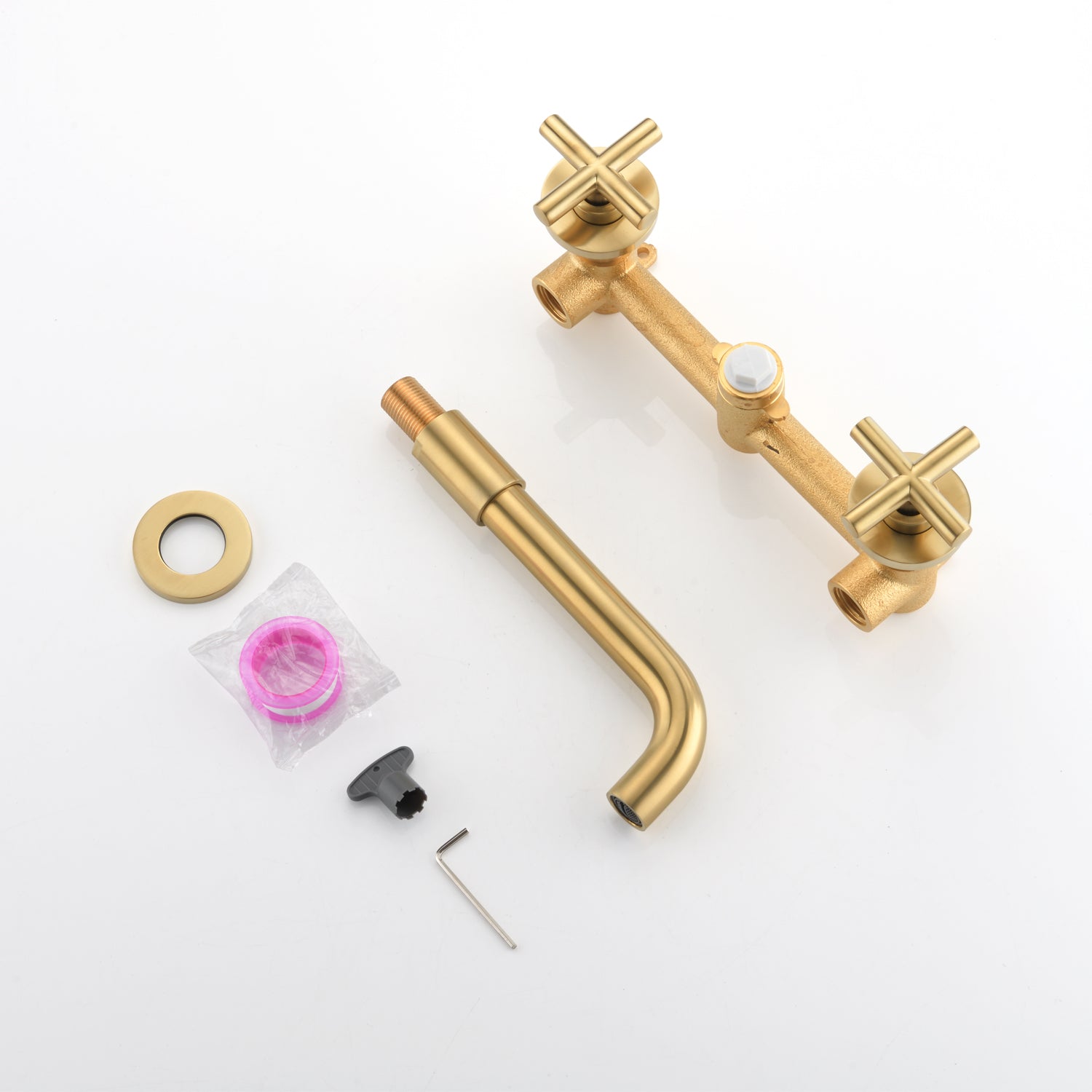 Wall Mounted Dual Handle Bathroom Sink Faucet with Pop-Up Drain (No Overflow)