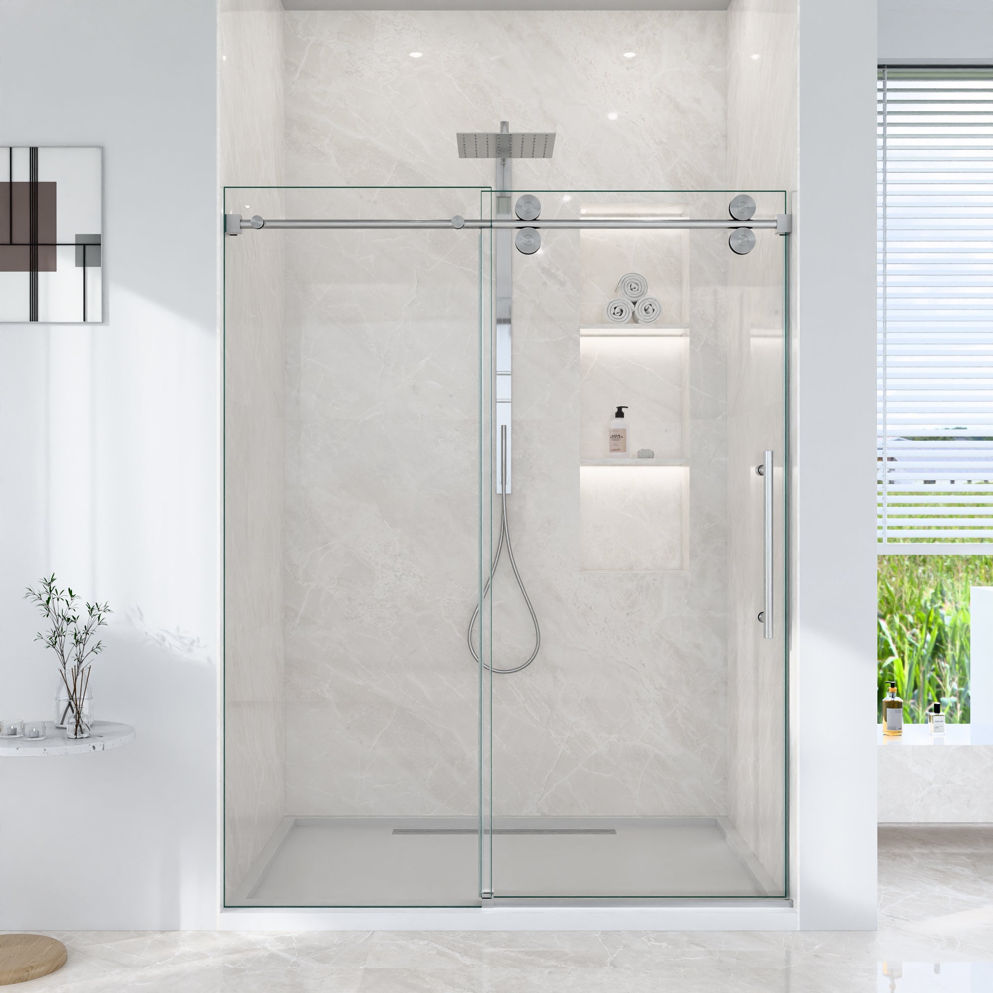 56-60"W x 72"H Frameless Sliding Shower Door – Clear Tempered Glass