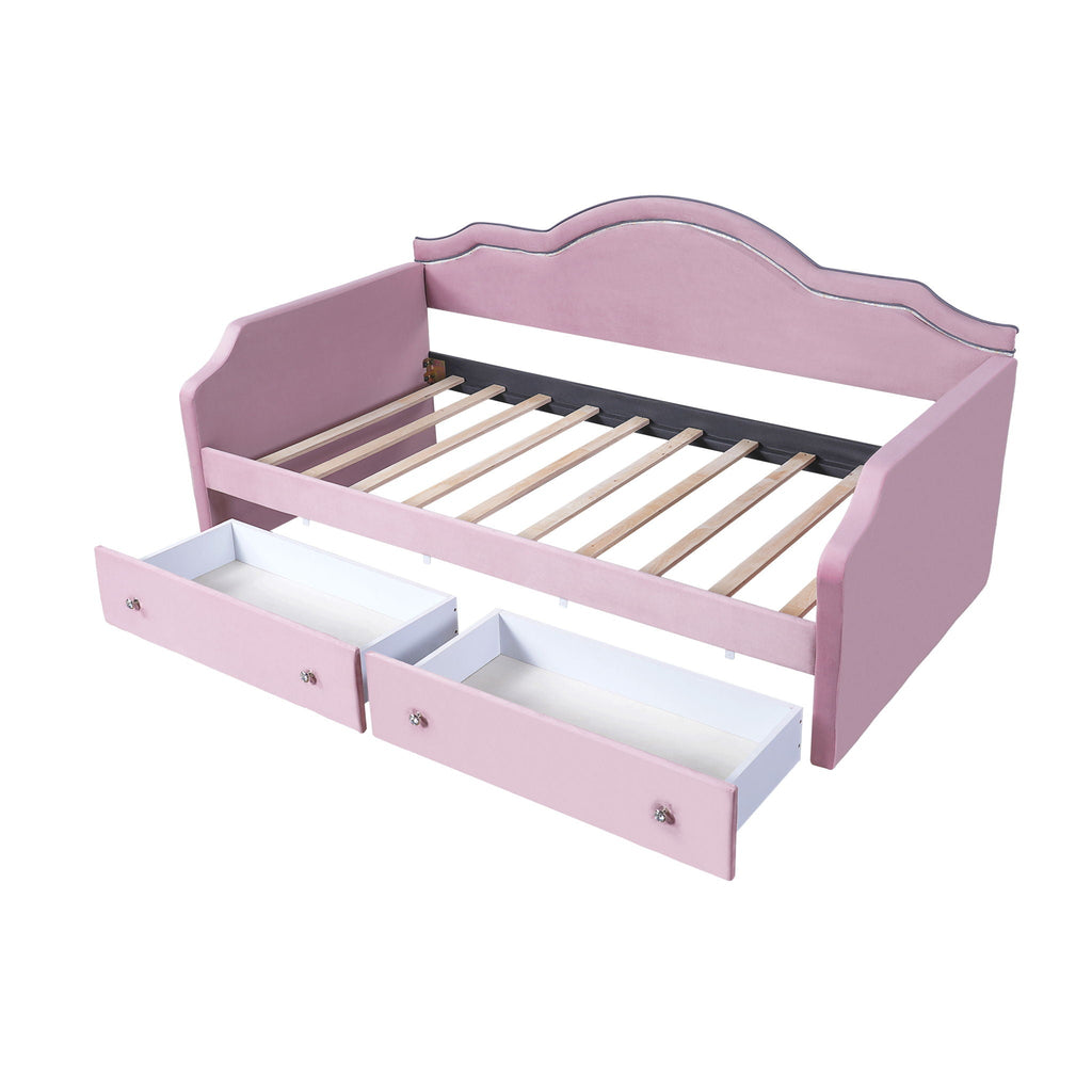Upholstered Daybed With LED Lights And 2 Drawersme