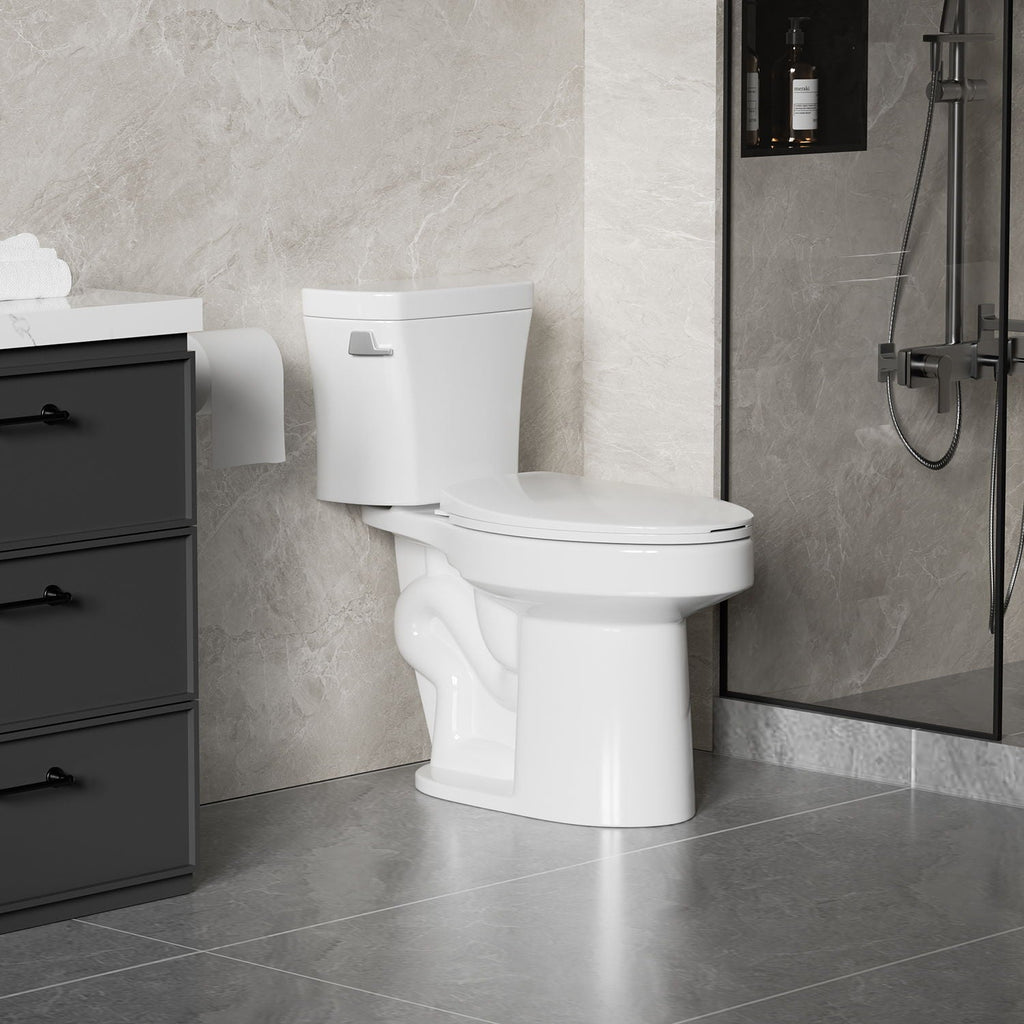Gloss 2 Piece Toilet With 1.28 Gpf Tornado Flush, Rimless Bowl, Soft Closing Seat - Gloss White