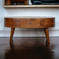 Chestnut Rounded Coffee Table, Nordic Legs, 2-Drawers