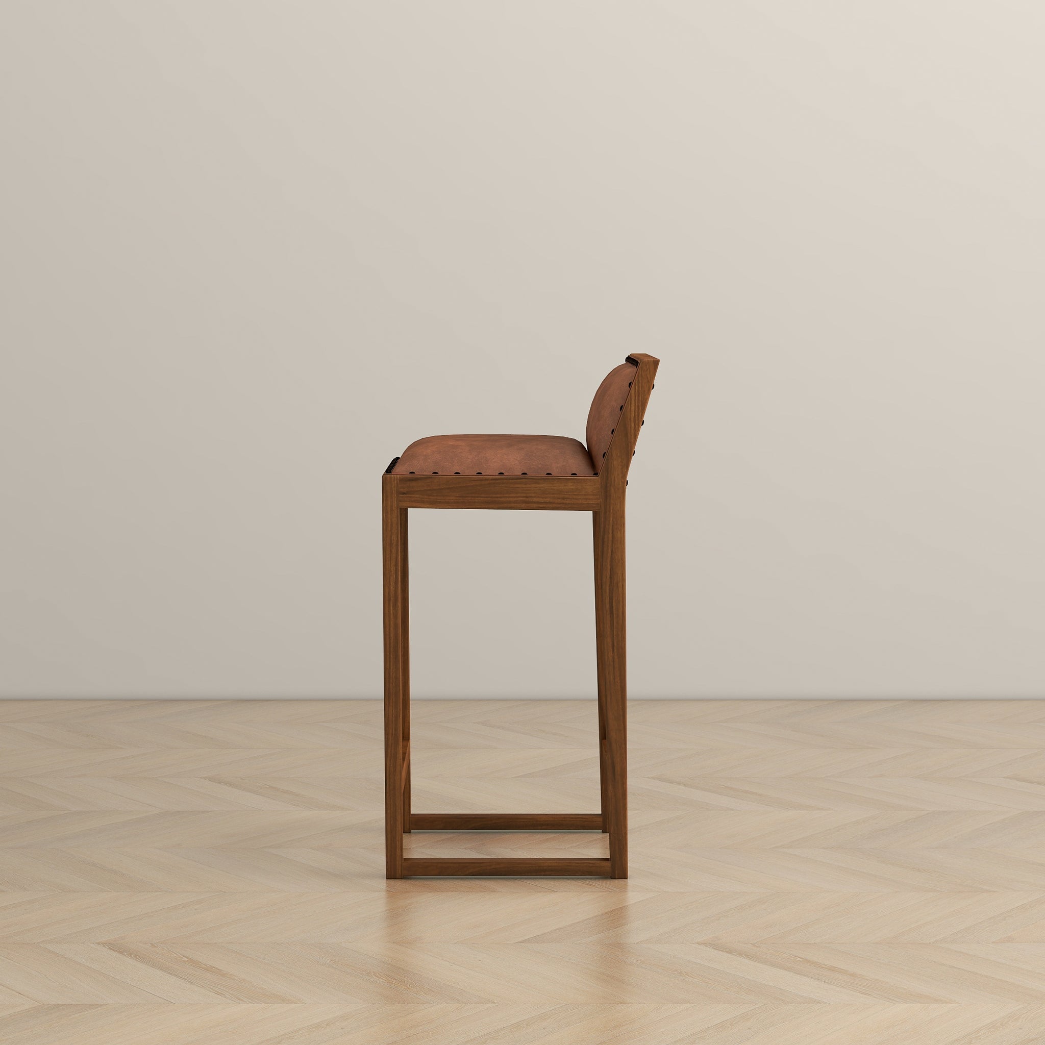 Gavin Mid-Century Modern 25'' Solid Wood Genuine Leather Counter Stool