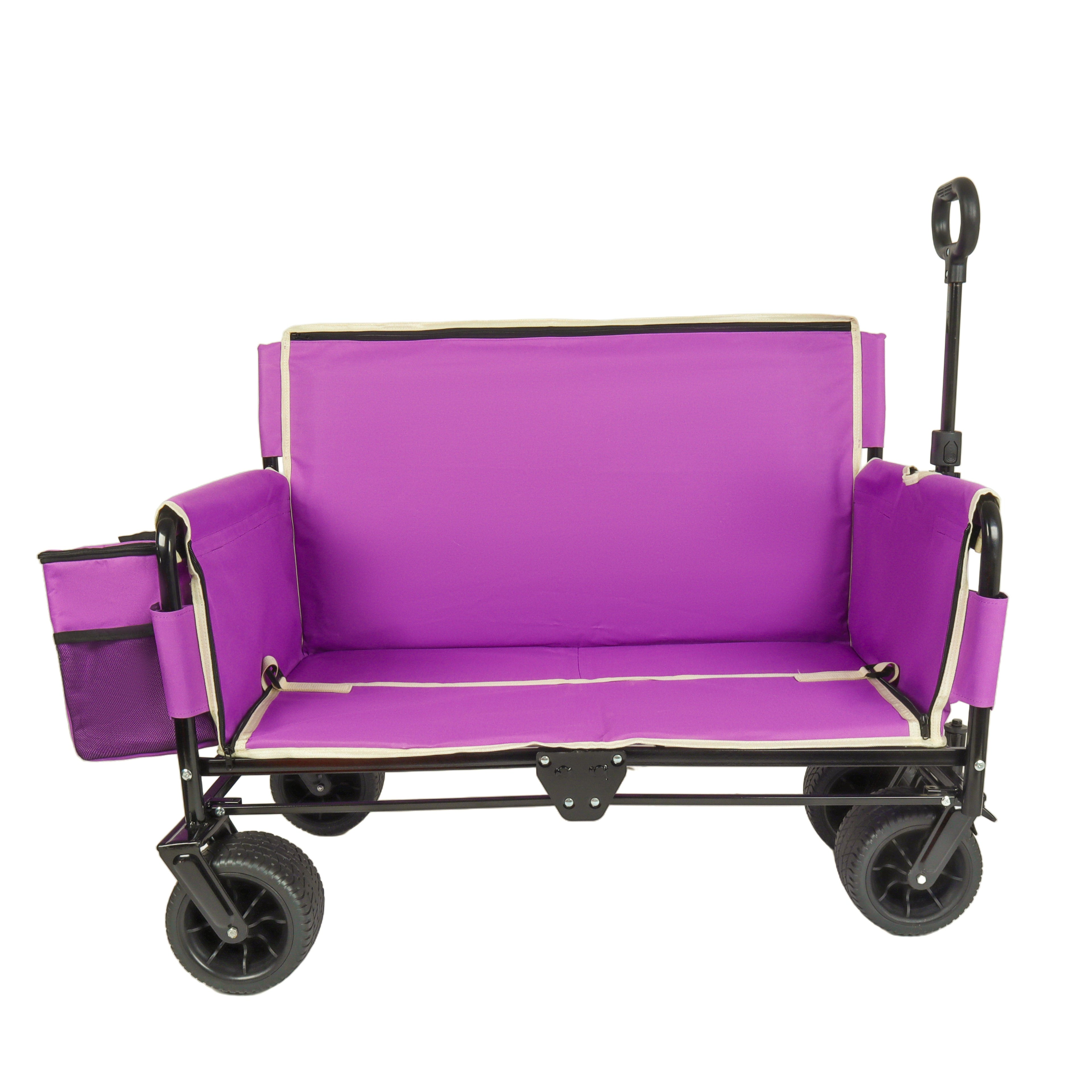 3-in-1 Folding Wagon Cart with Bench Seat & Storage