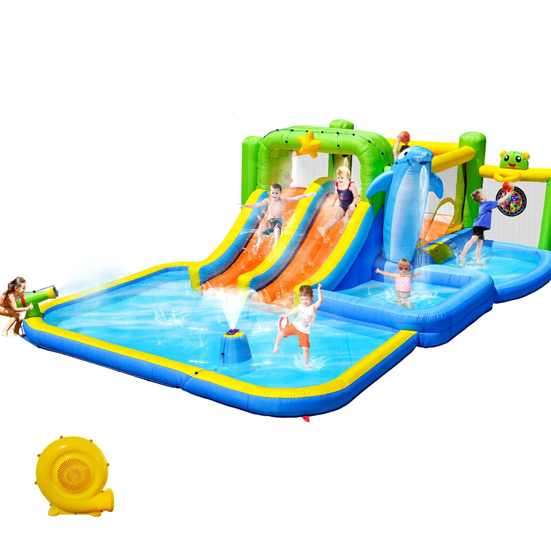 9-in-1 Inflatable Bounce House with Water Features for Kids