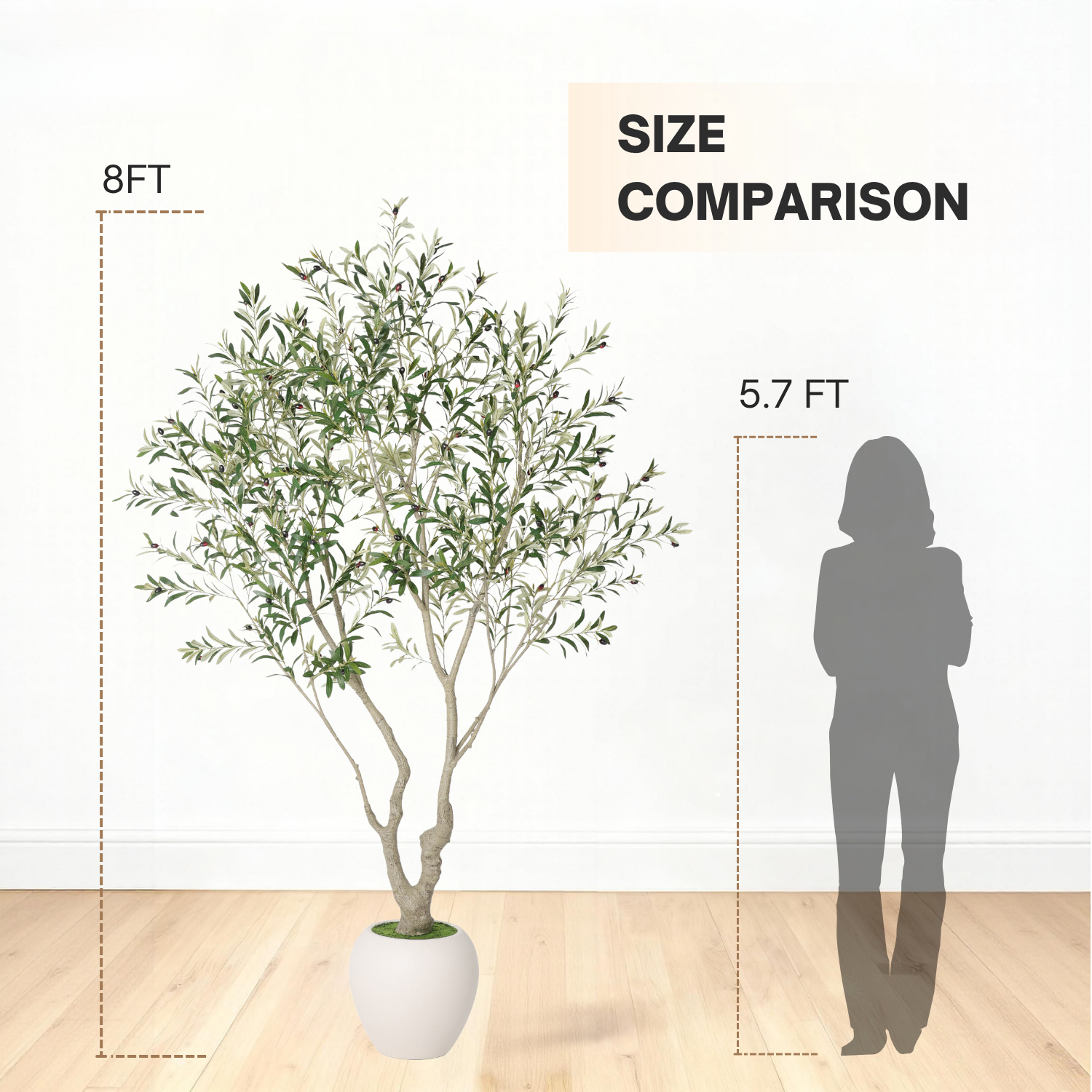 8FT Artificial Olive Tree with Decorative White Planter