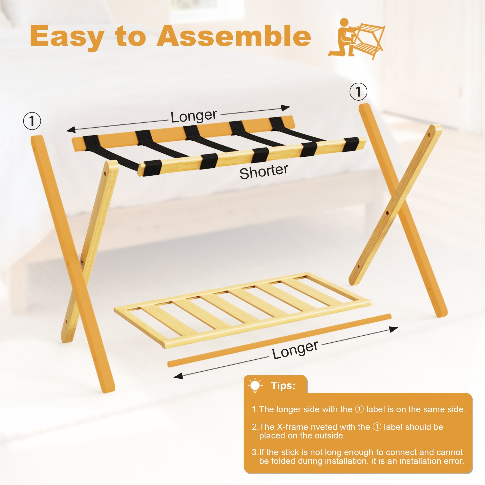 Folding Bamboo Luggage Rack with Lower Storage Shelf