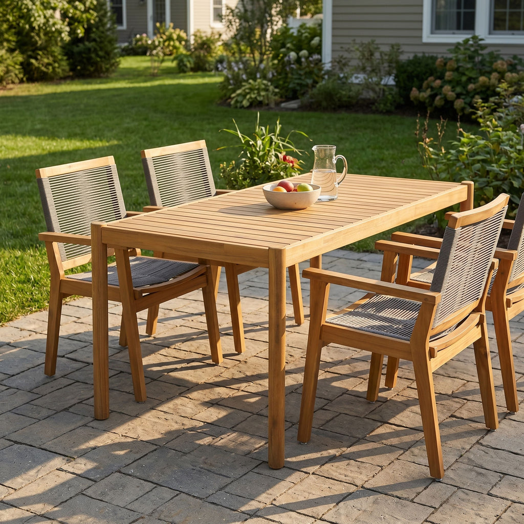 5-Piece Outdoor Acacia Wood Dining Set, 54.75" Teak Rectangular Table & 4 Dark Grey Chairs