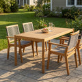 5-Piece Outdoor Acacia Wood Dining Set, 54.75" Teak Rectangular Table & 4 Dark Grey Chairs