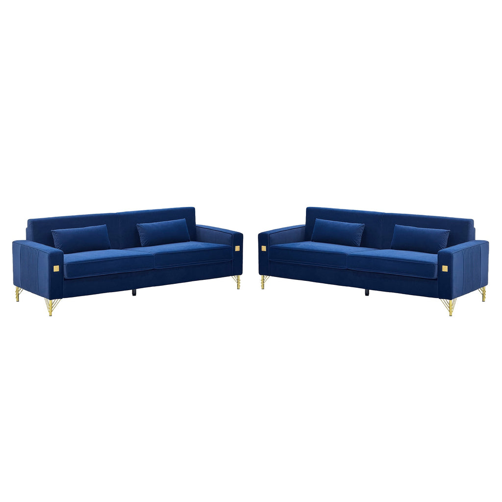 Royal Blue Velvet 2-Piece Sofa Set
