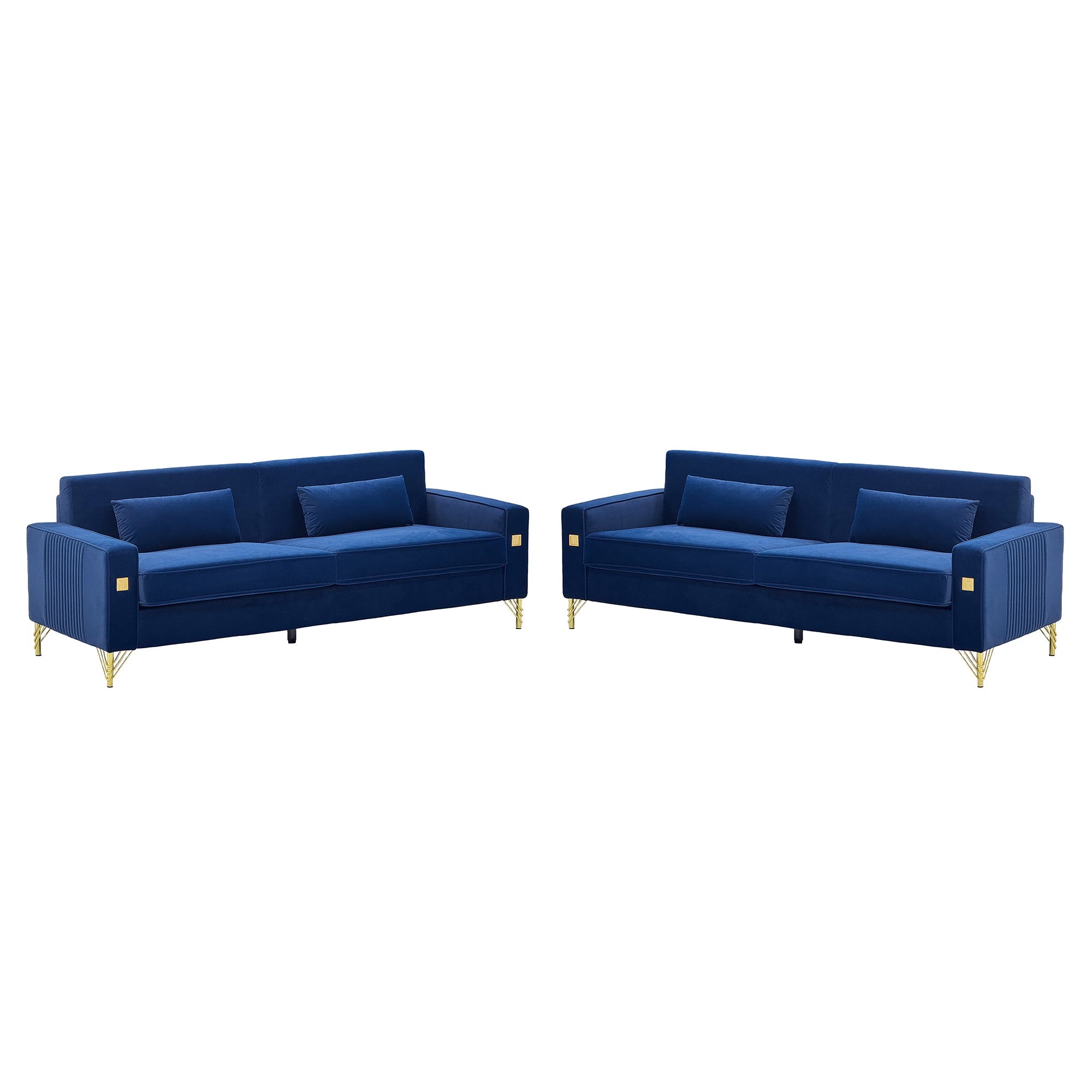 Royal Blue Velvet 2-Piece Sofa Set