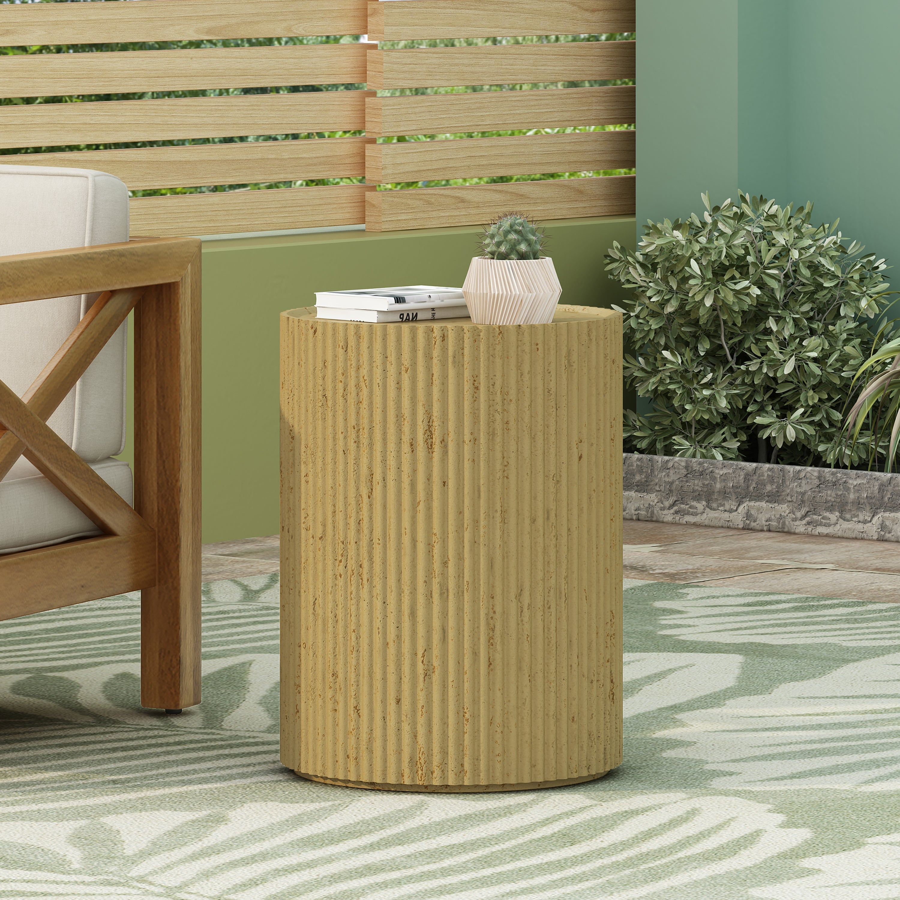 Cylindrical Outdoor Side Table Antique Brown MGO