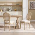 French Country Dining Chairs Set of 2 Upholstered with Rattan Back