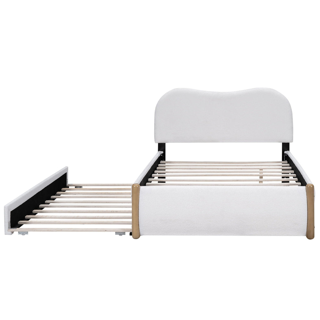 Upholstered Platform Bed With Wood Supporting Feet And Trundle
