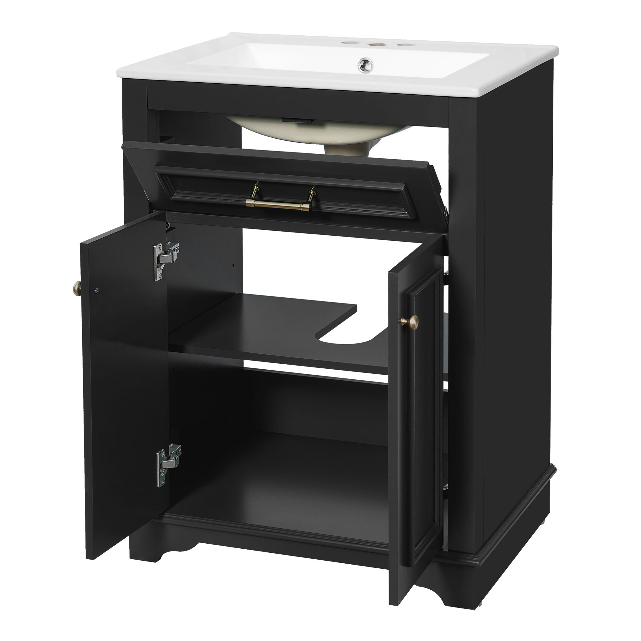 Bathroom Vanity With Integrated Sink, 2 Door Cabinet With Tip Out Drawer