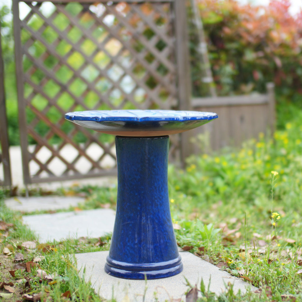 Handmade Glazed Ceramic Bird Bath, Sapphire