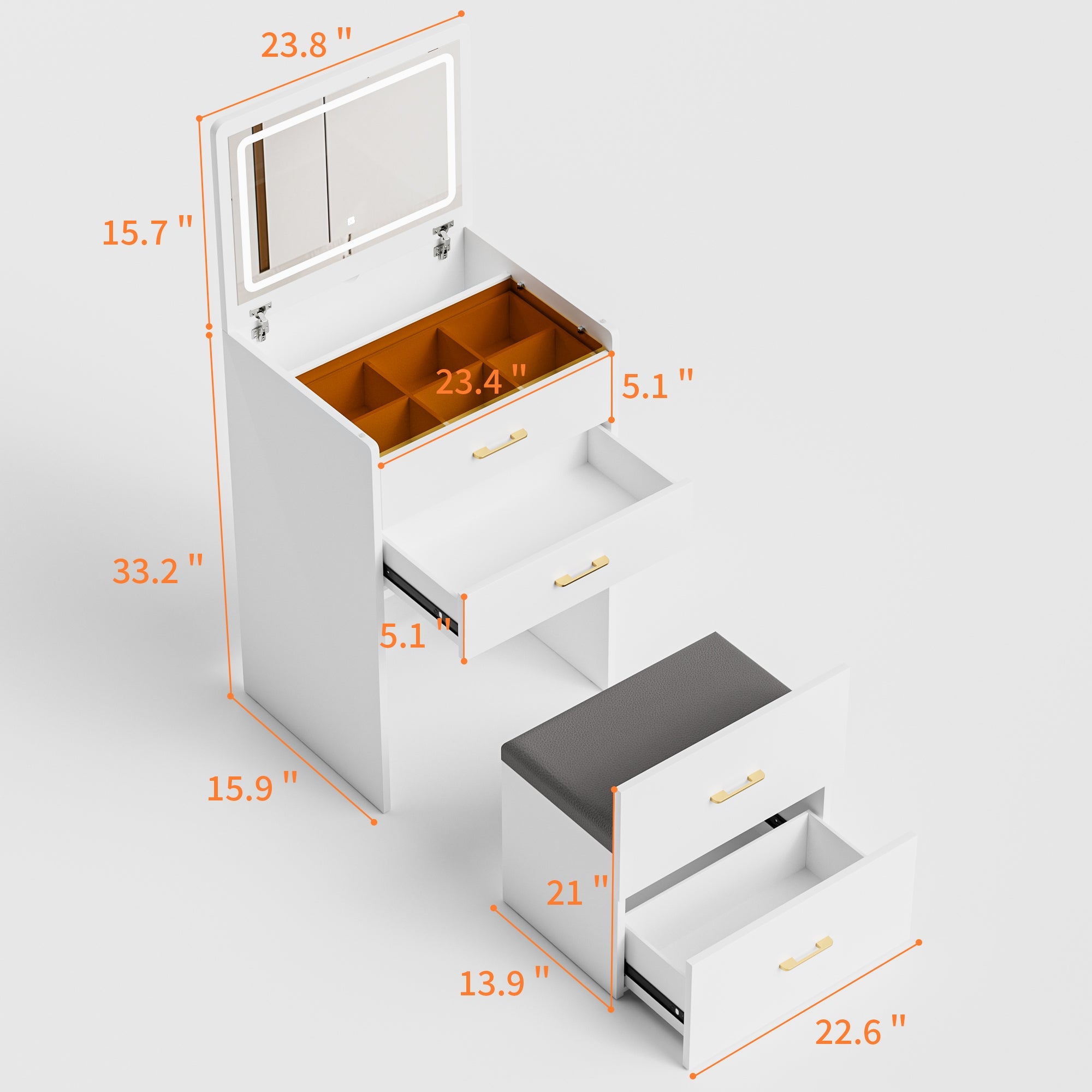 3 in 1 Vanity Desk with Open Top Mirror