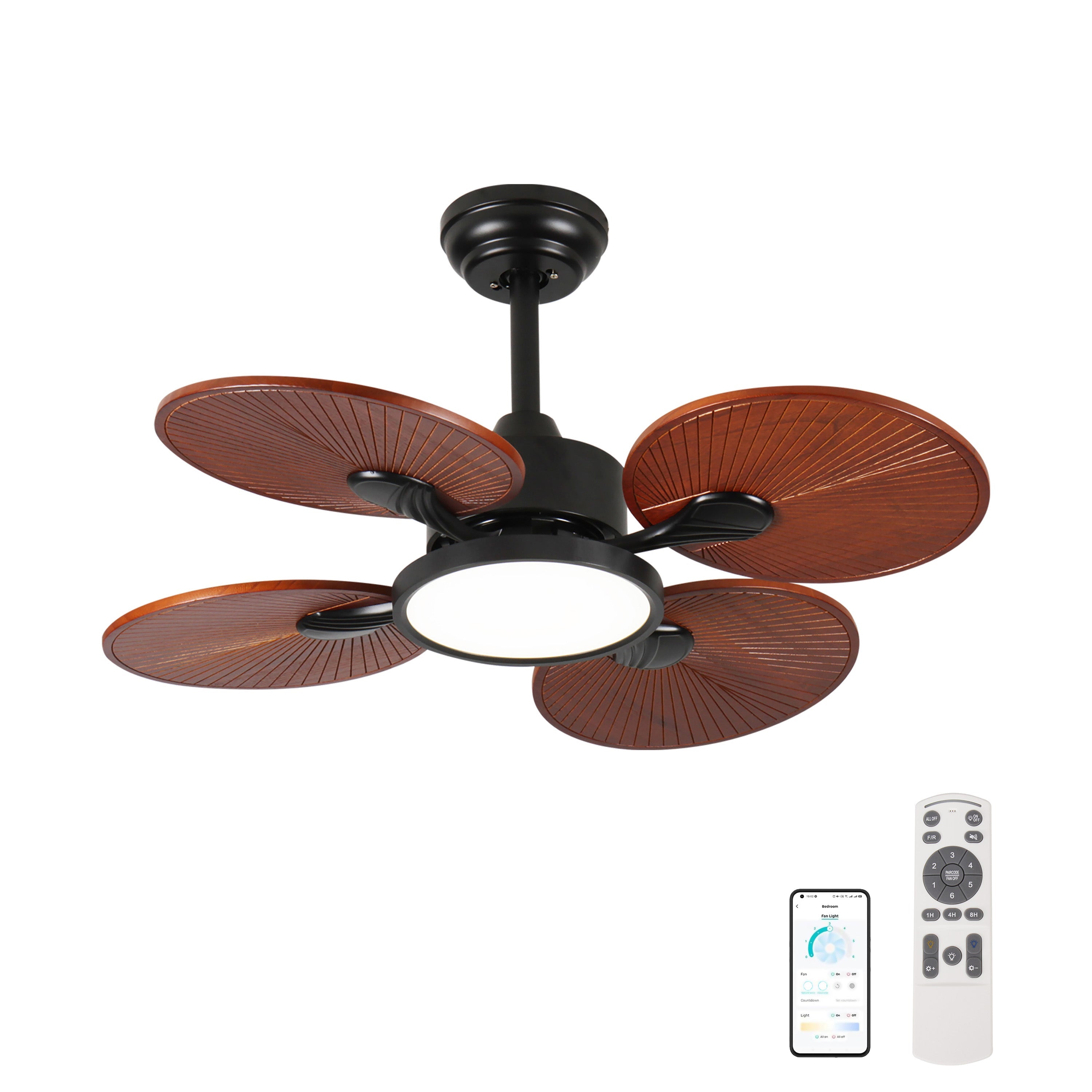 33-Inch Ceiling Fan with Light and 5 Solid Wood Blades