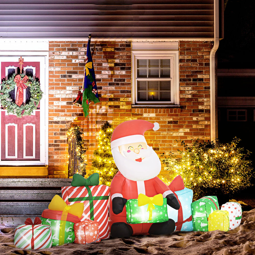 Outsunny 4.4' Christmas Inflatables Santa Claus and Gift Boxes