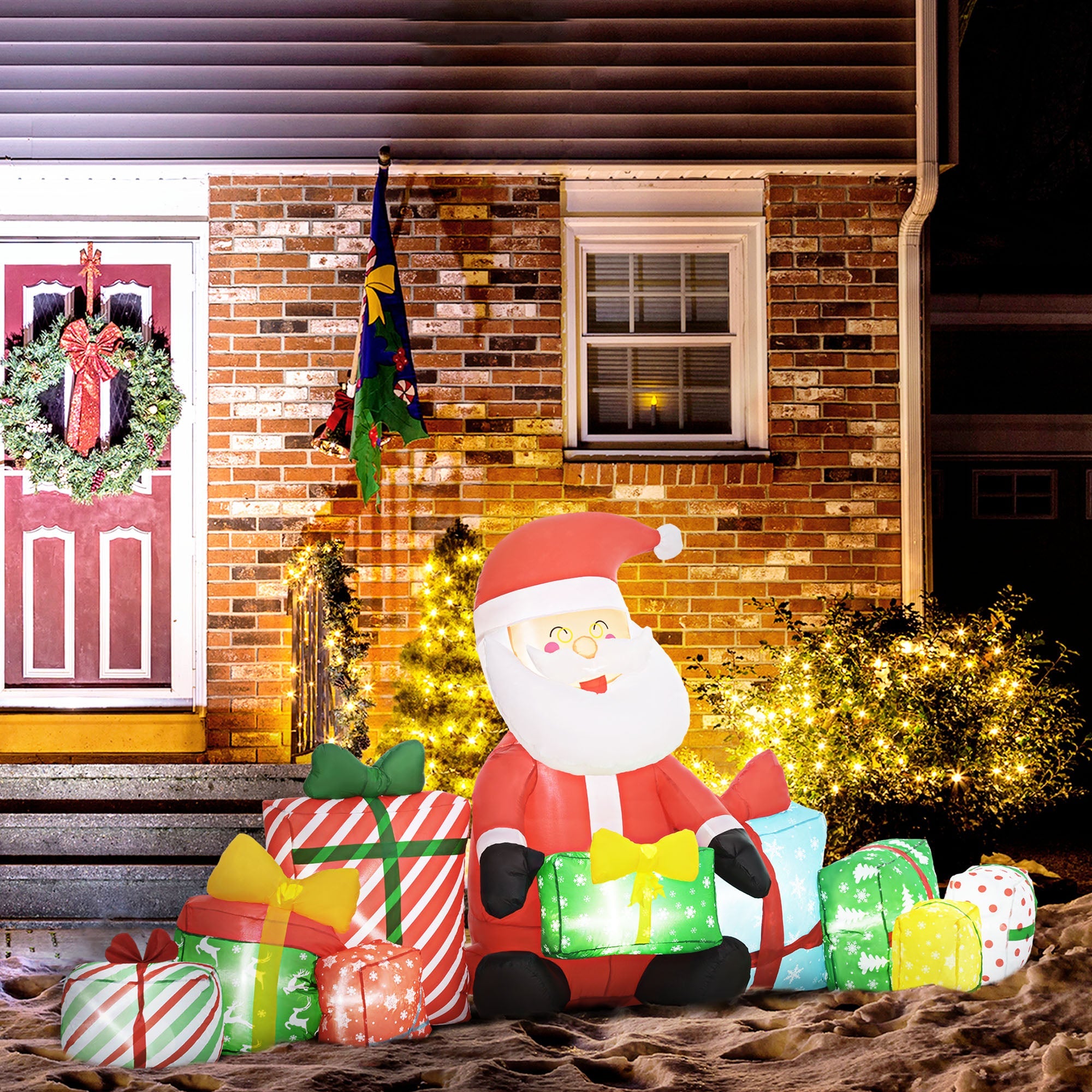Outsunny 4.4' Christmas Inflatables Santa Claus and Gift Boxes