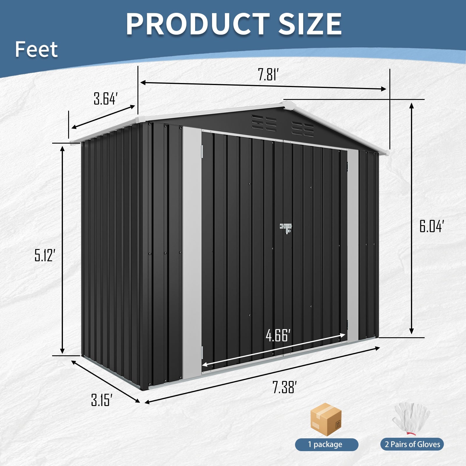 8ft x 4ft Outdoor Metal Storage Shed with Lockable Latch