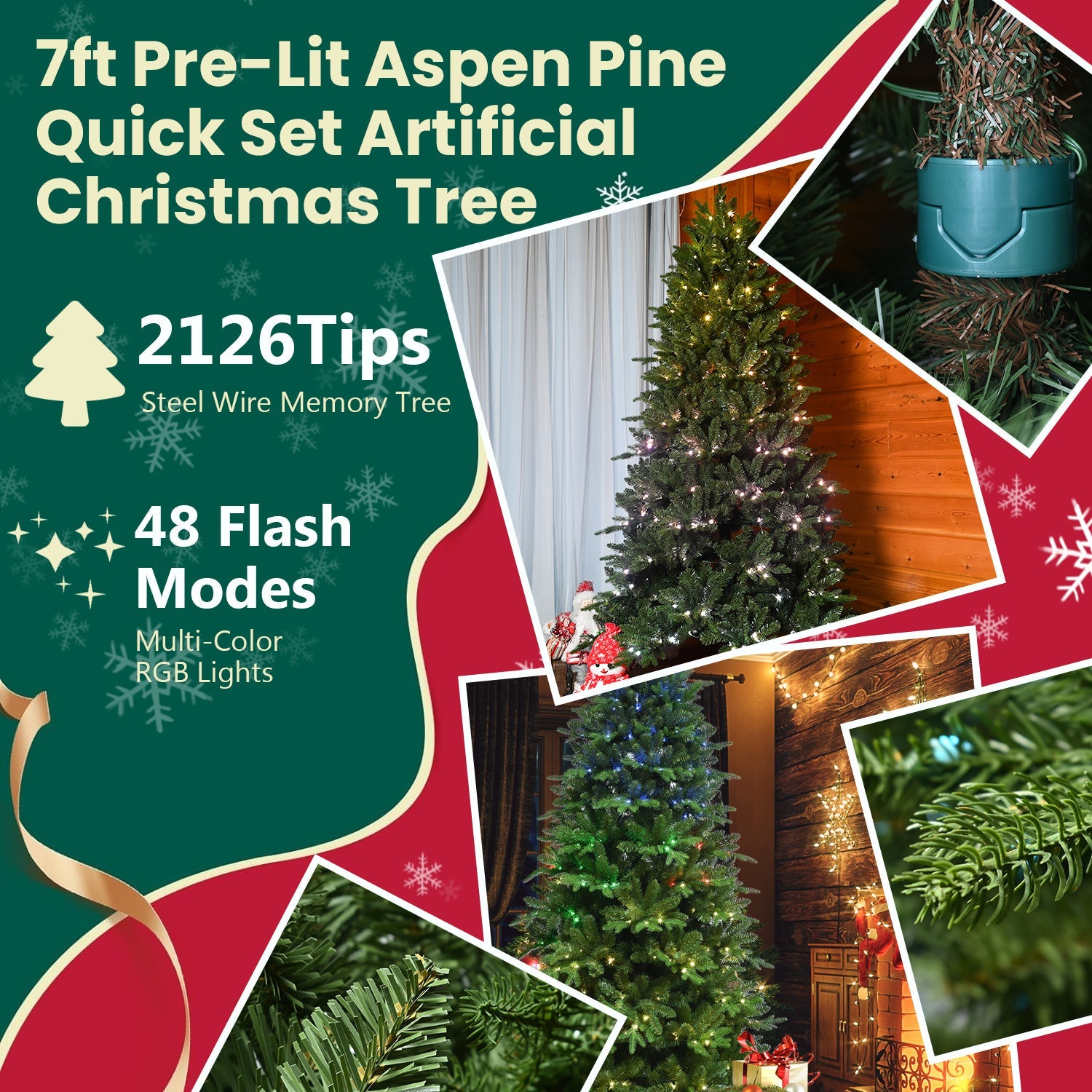 7FT Prelit Christmas Tree with 340 RGB LED Lights