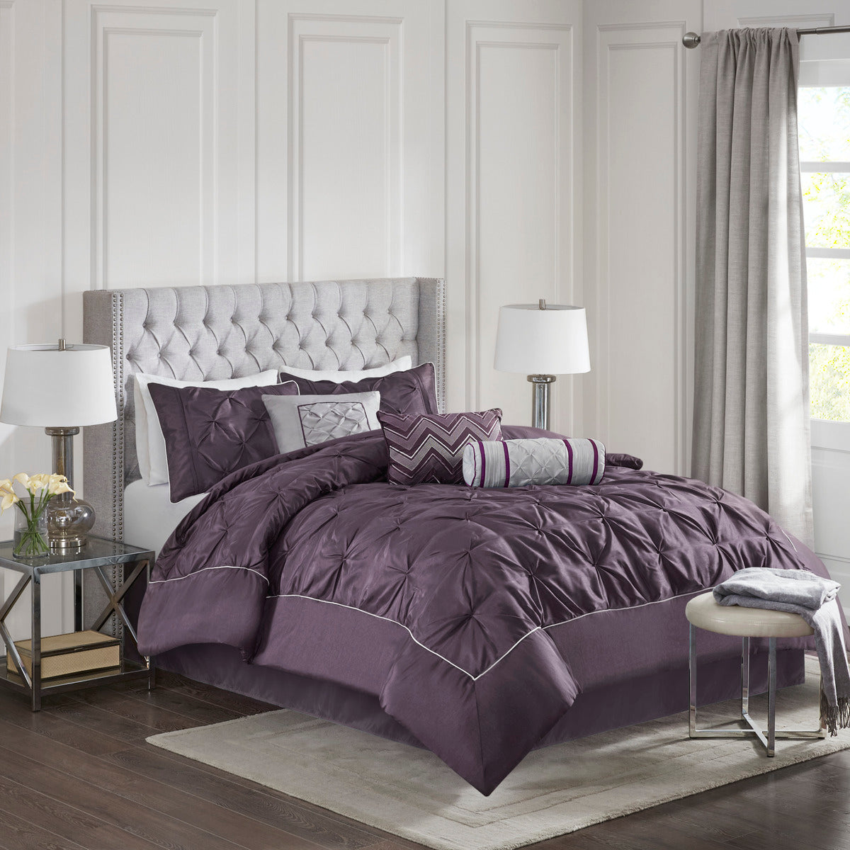 7 Piece Tufted Comforter Set Plum Queen