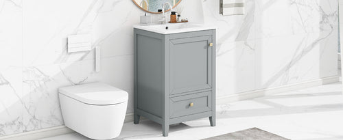 20" Bathroom Vanity with Sink, Storage Rack, and Soft Closing Door - Grey