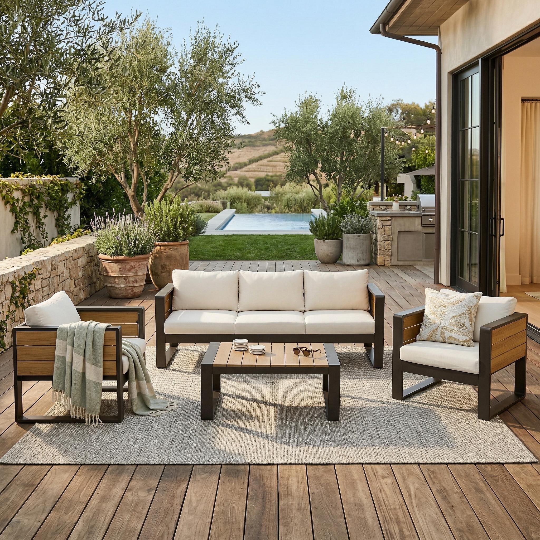 Aluminum Frame Large 4-Piece Outdoor Patio Furniture Set for 5 Person
