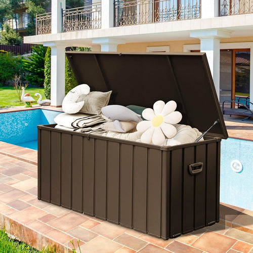 190 Gallon Metal Deck Box, Waterproof Steel Outdoor Storage Cabinet