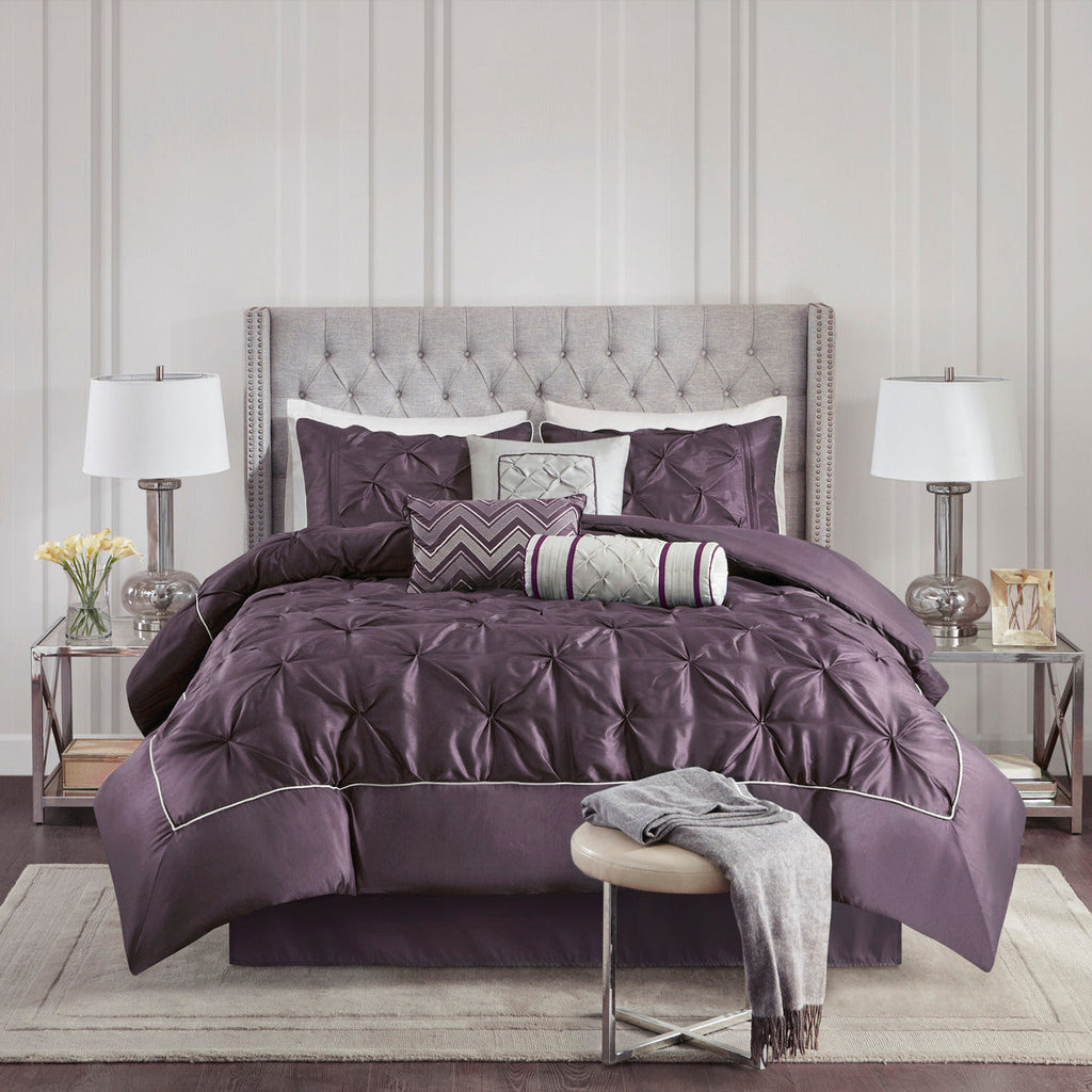 7 Piece Tufted Comforter Set Plum Queen