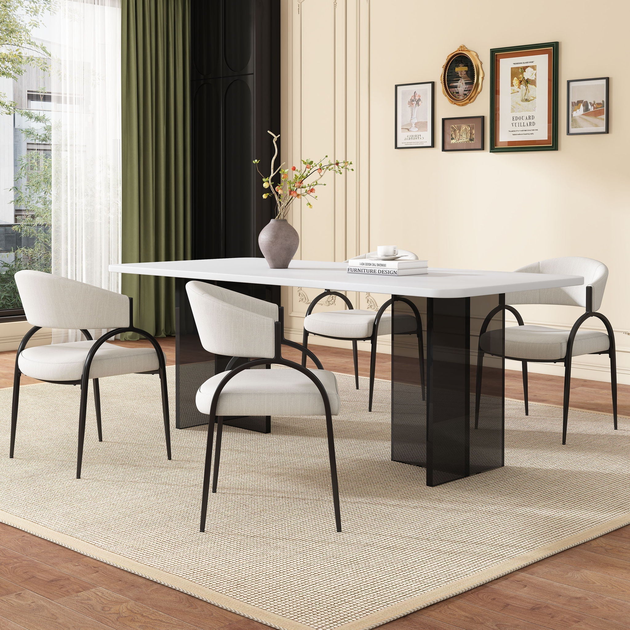 Contemporary Upholstered Dining Chairs With Metal Legs (Set of 2)