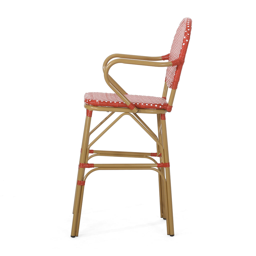Outdoor Wicker and Aluminum French Barstools, Set of 2