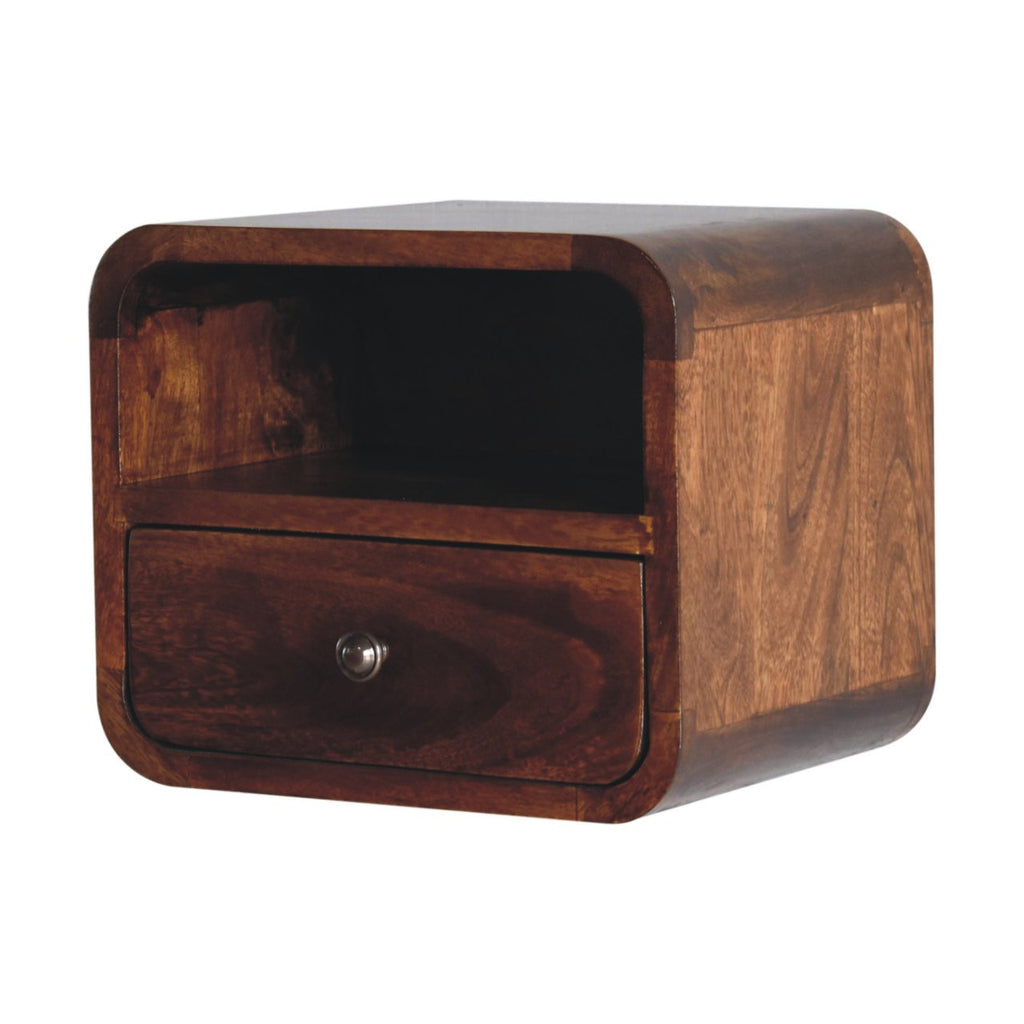 Extra Mini Wall-Mounted Curved Chestnut Nightstand