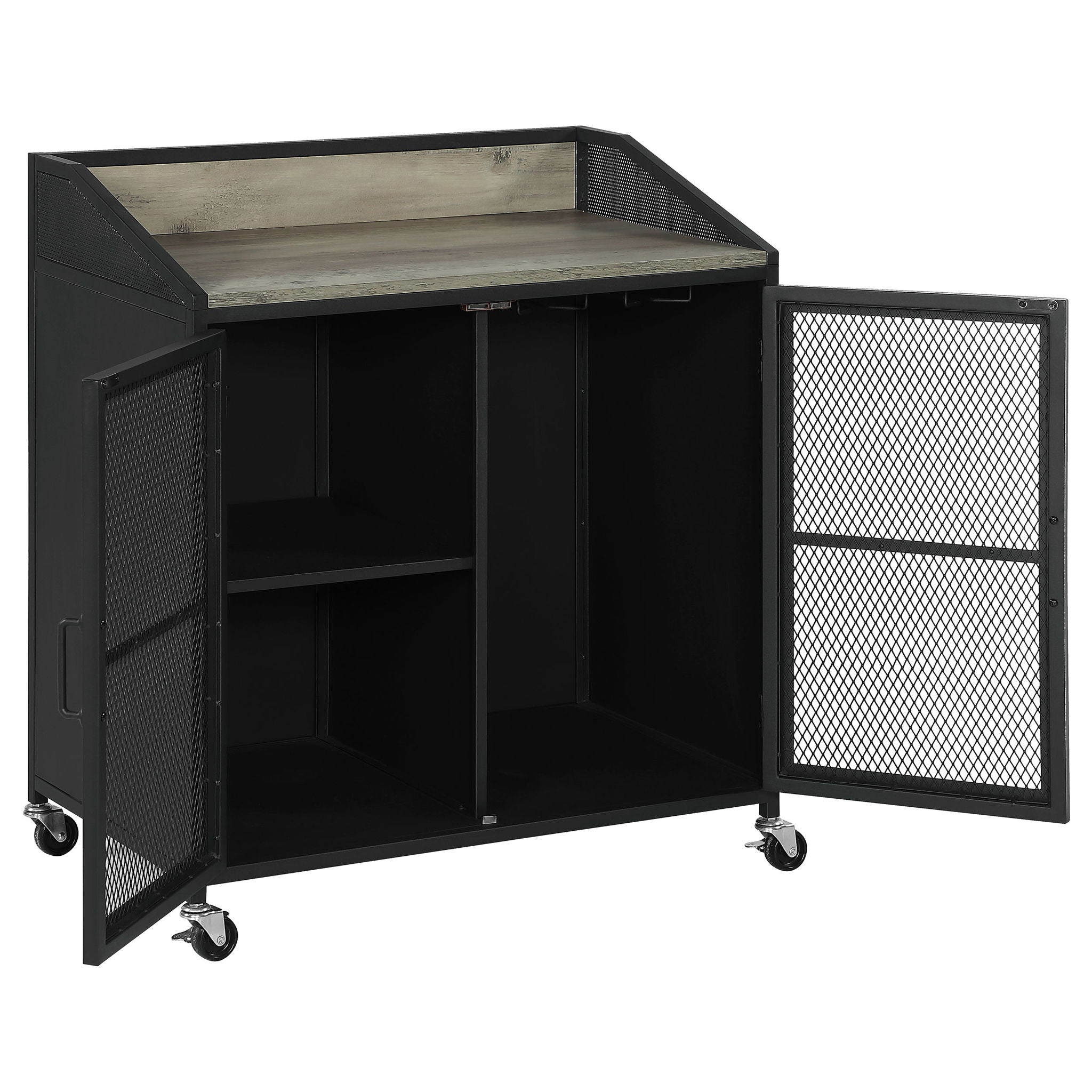 Arlette - 2 Door Mobile Home Bar Wine Cabinet With Smooth Rolling Casters - Black