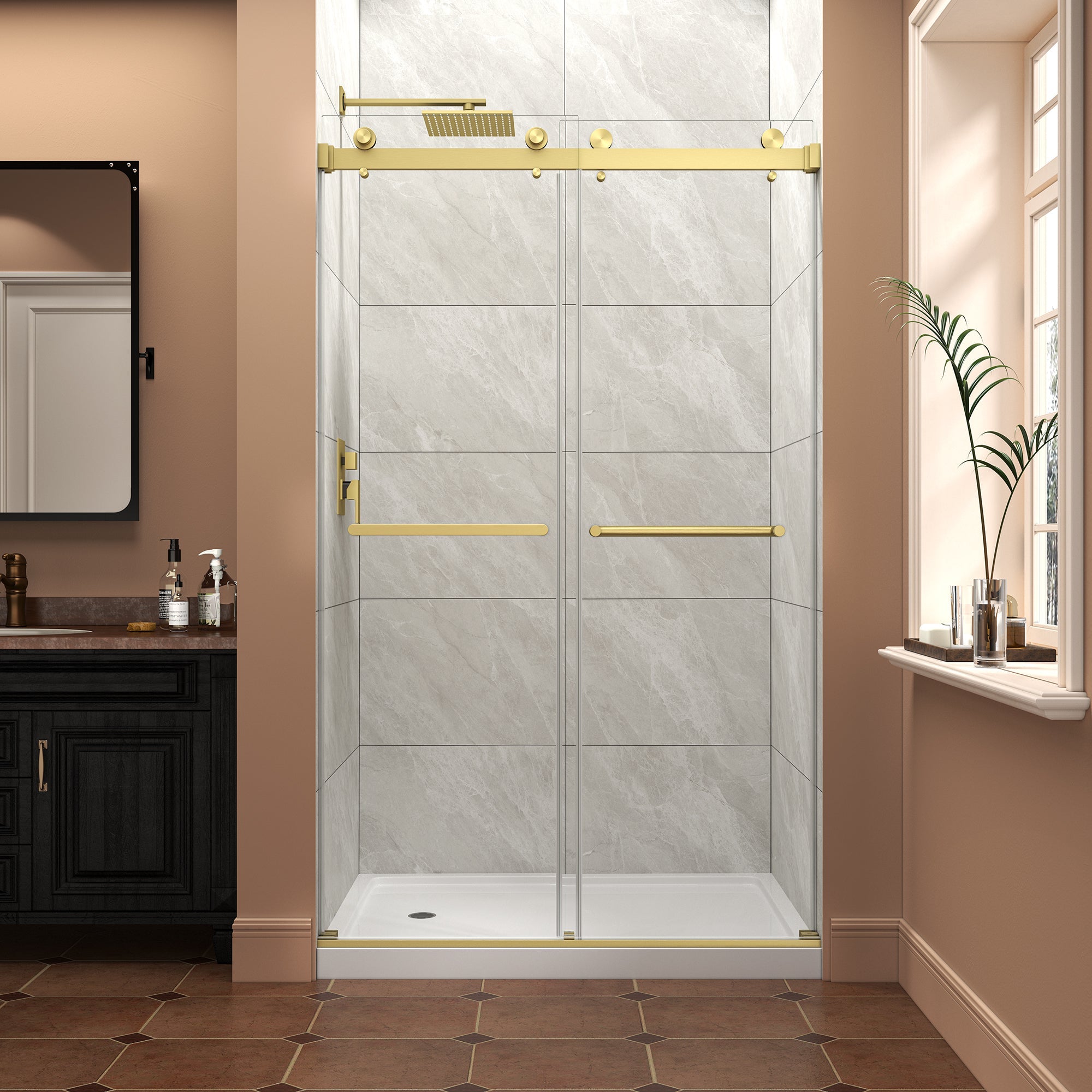 43"-48" W x 76" H Brushed Frameless Shower Door