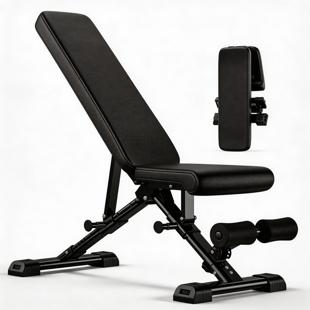 Adjustable Weight Bench with Resistance Bands, Foldable Incline/Decline Workout Bench for Full-Body Training, Multi-Purpose Strength Training Bench for Home Gym