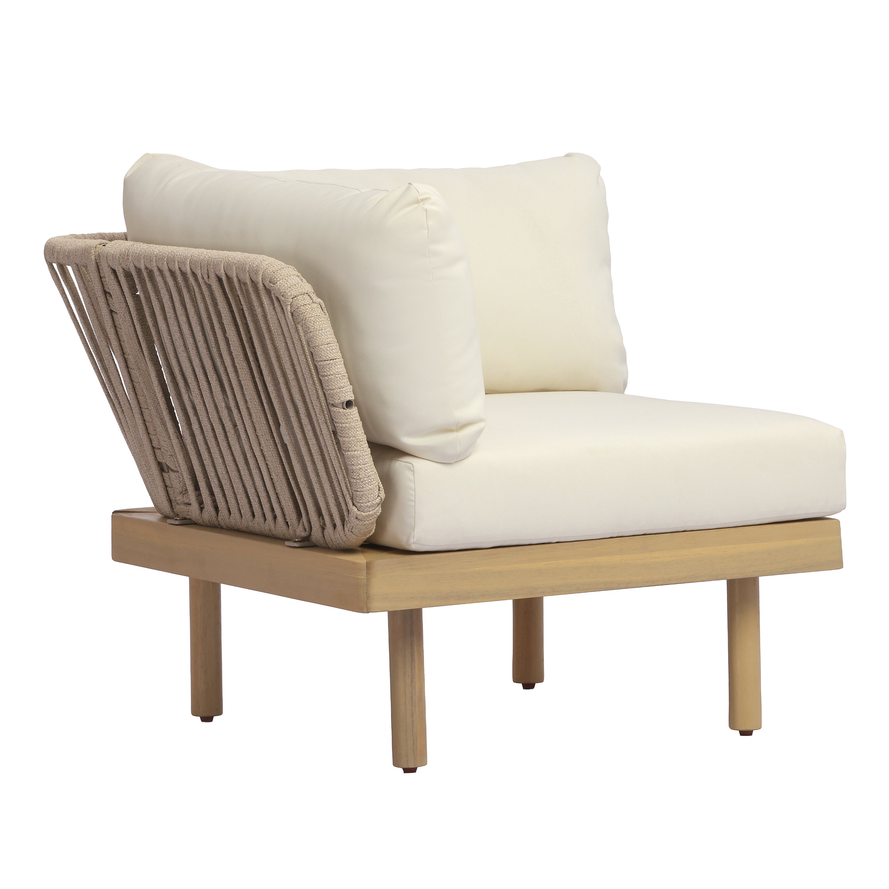 Acacia Wood Outdoor Corner Chair with Rope Back & Weather-Resistant Cushion