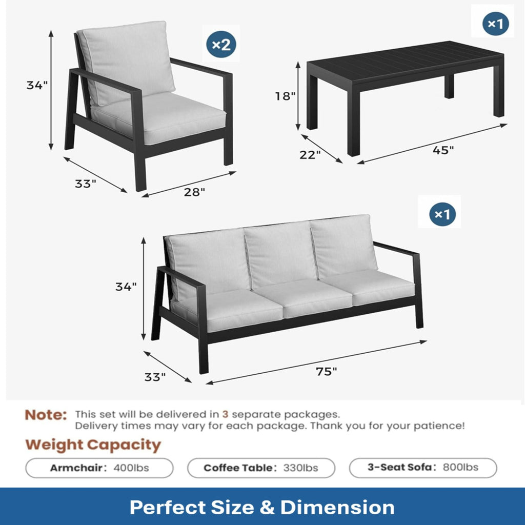 Modern 5 Seat Outdoor Patio Furniture Set With Coffee Table