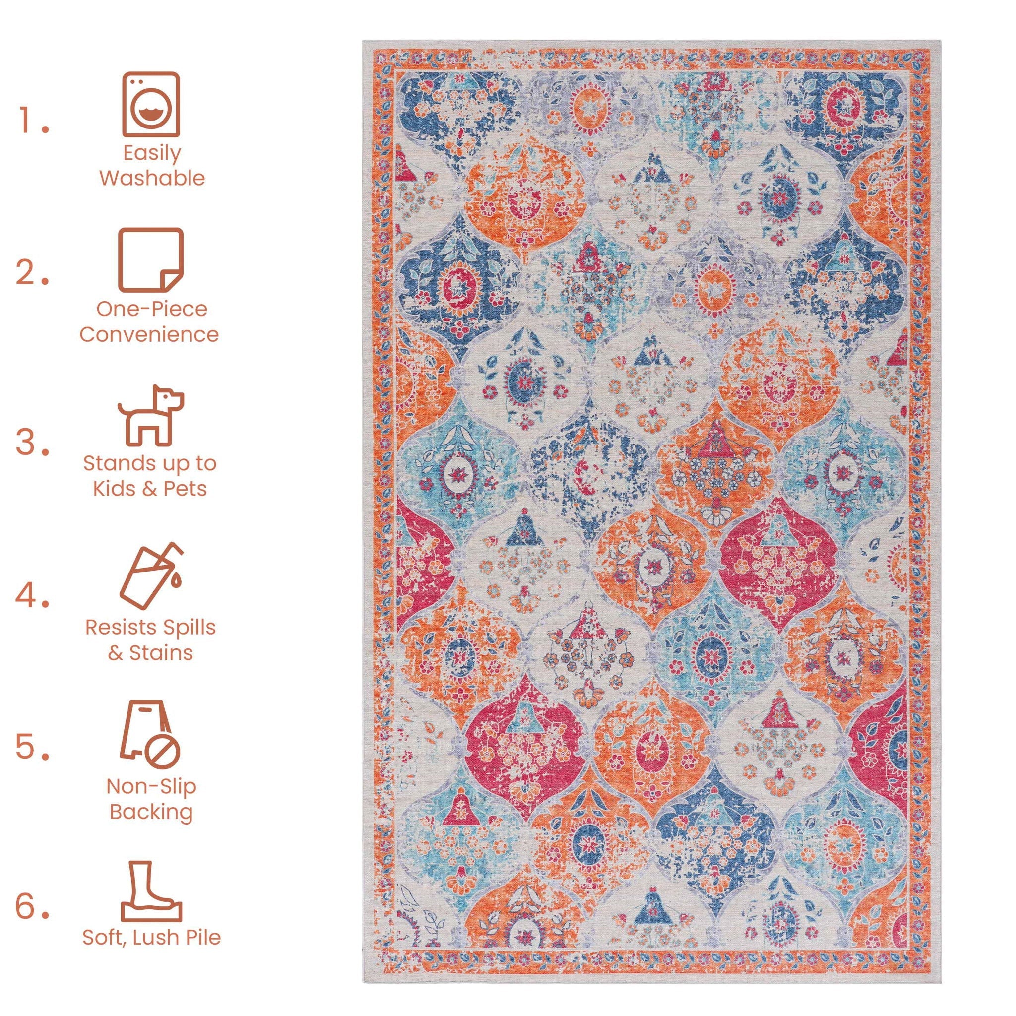 Maval - 6' X 9' Washable Area Rug - Cream