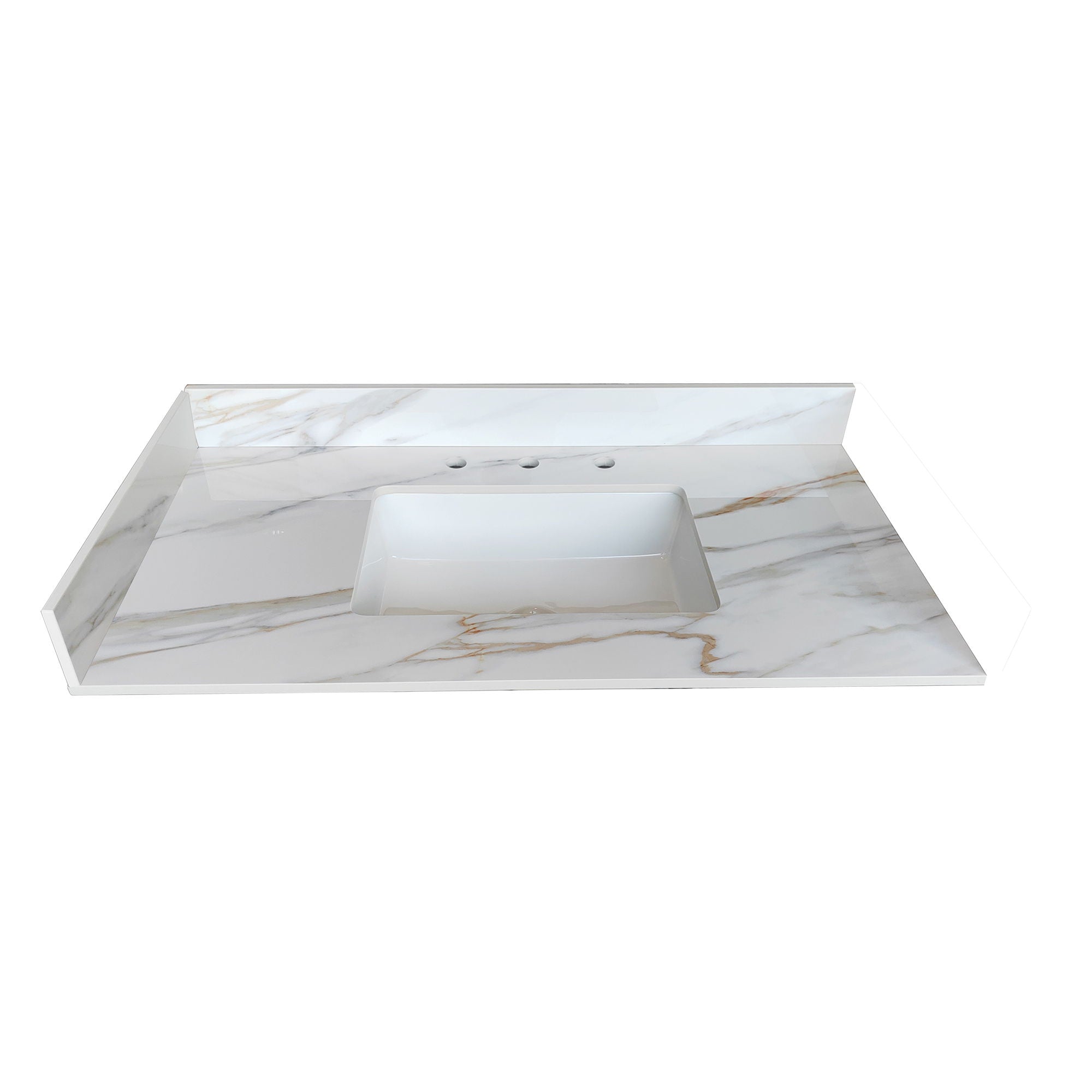 Sintered Stone Bathroom Vanity Top With 4" Backsplash And 22" Sidesplash - Carrara White