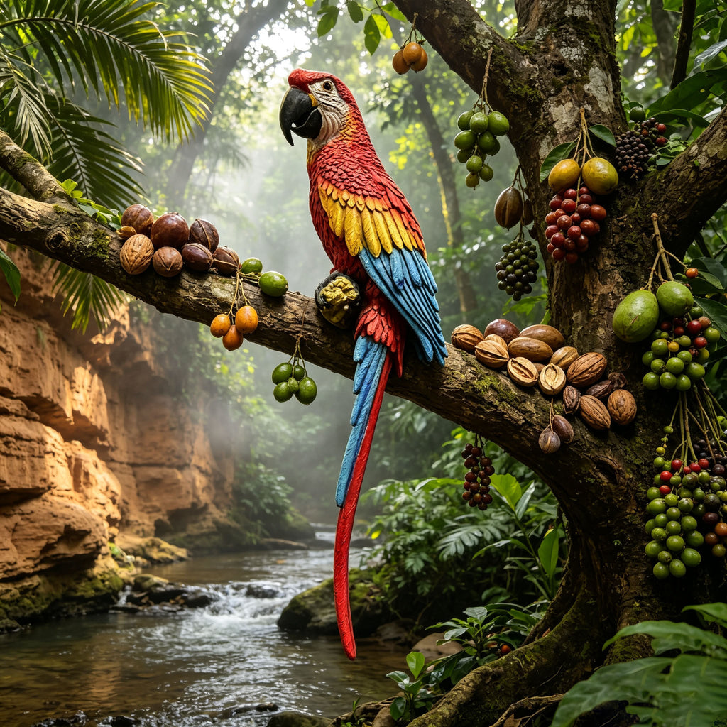 Hanging Scarlet Macaw Parrot Statue