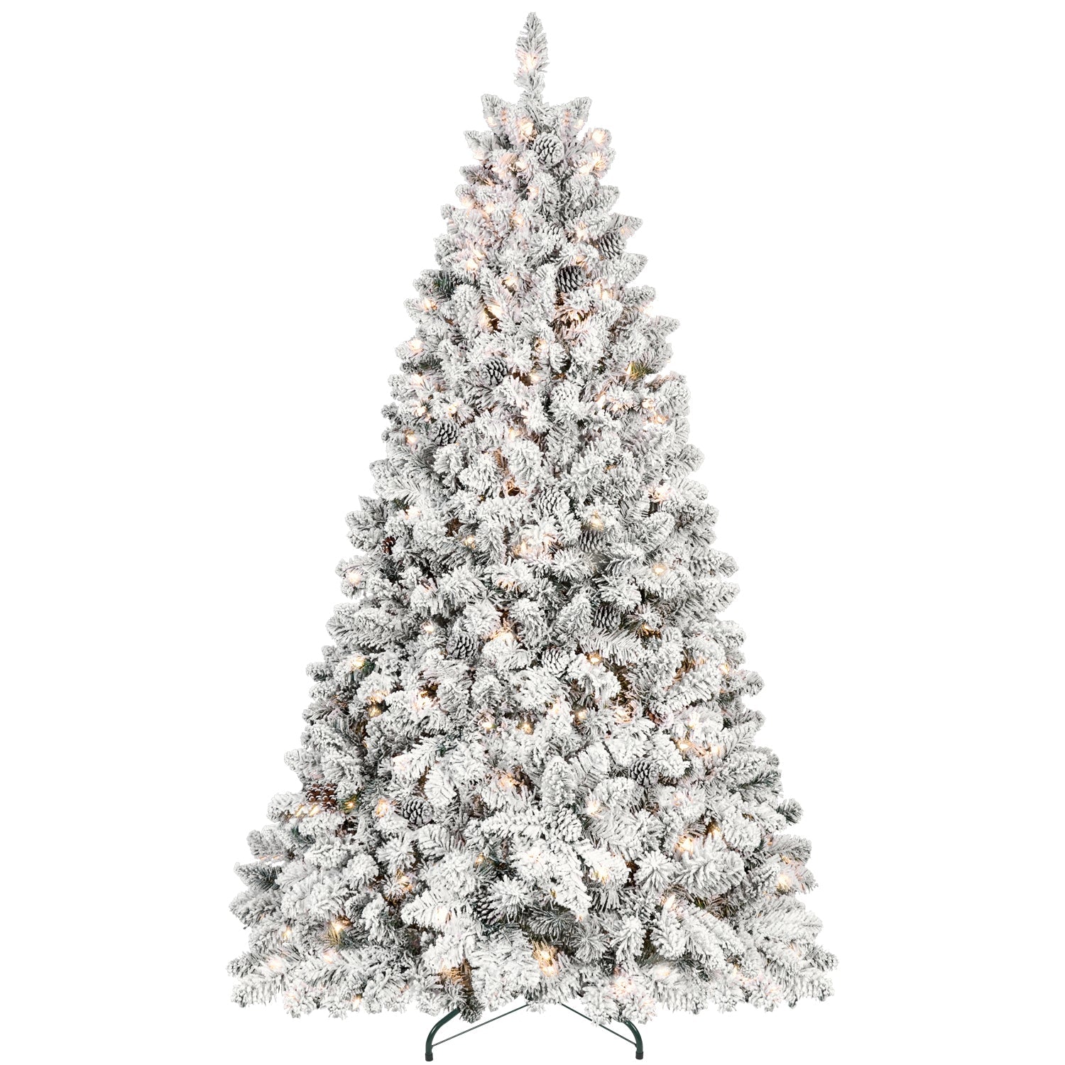 4.5FT Flocked Christmas Tree with 250 UL Lights and 24 Pine Cones
