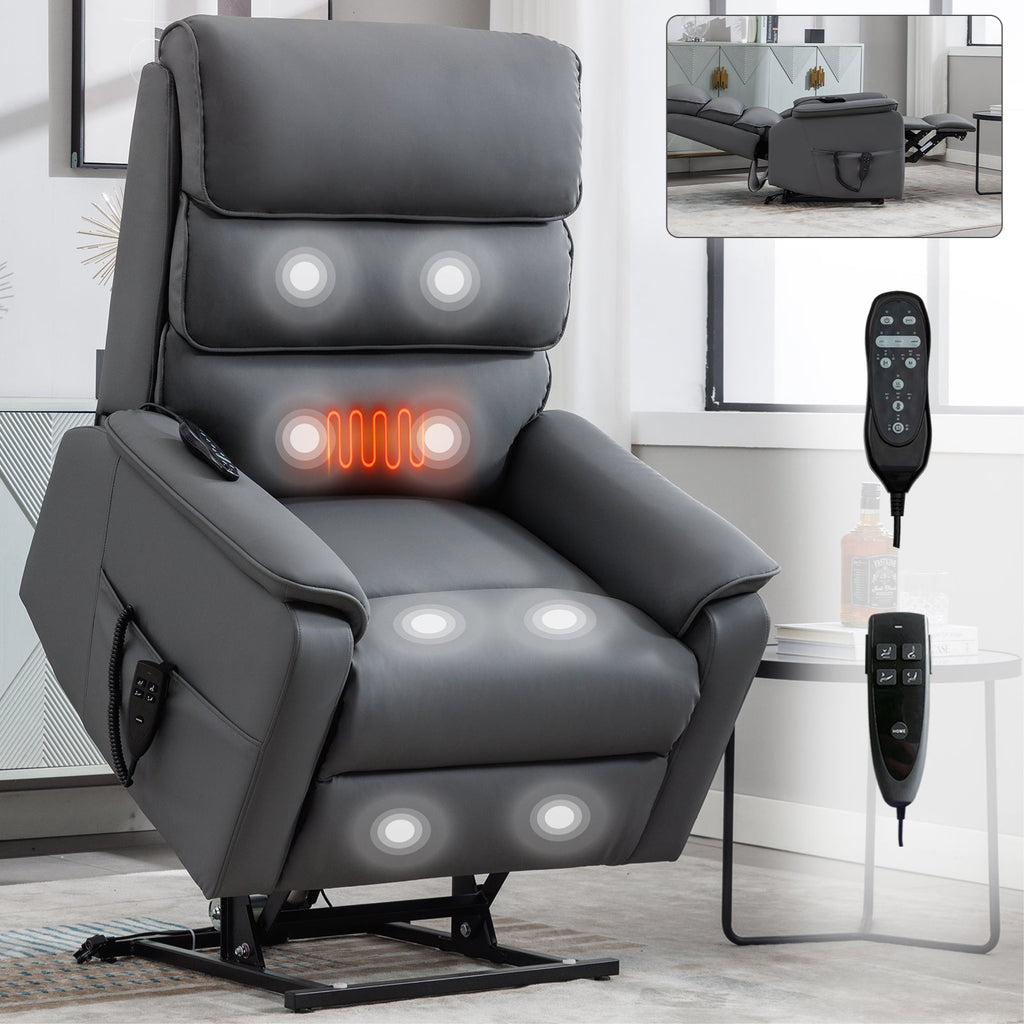 Grey Cat-Proof Leather Dual Motor Infinite Position Power Lift Recliner Chair