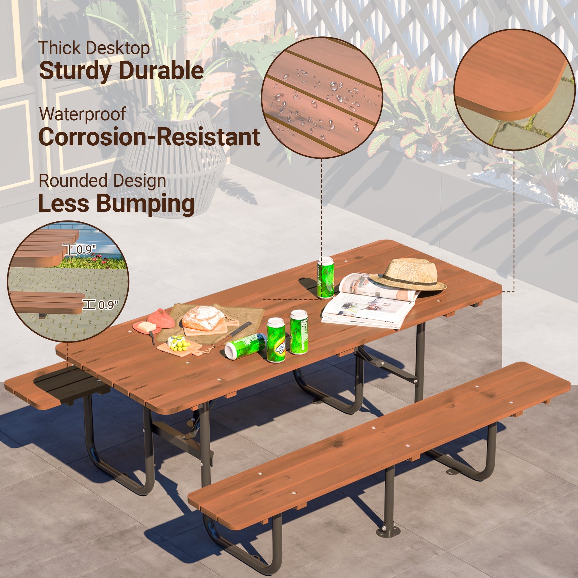 72" Rectangular Outdoor Picnic Table for 6 Person