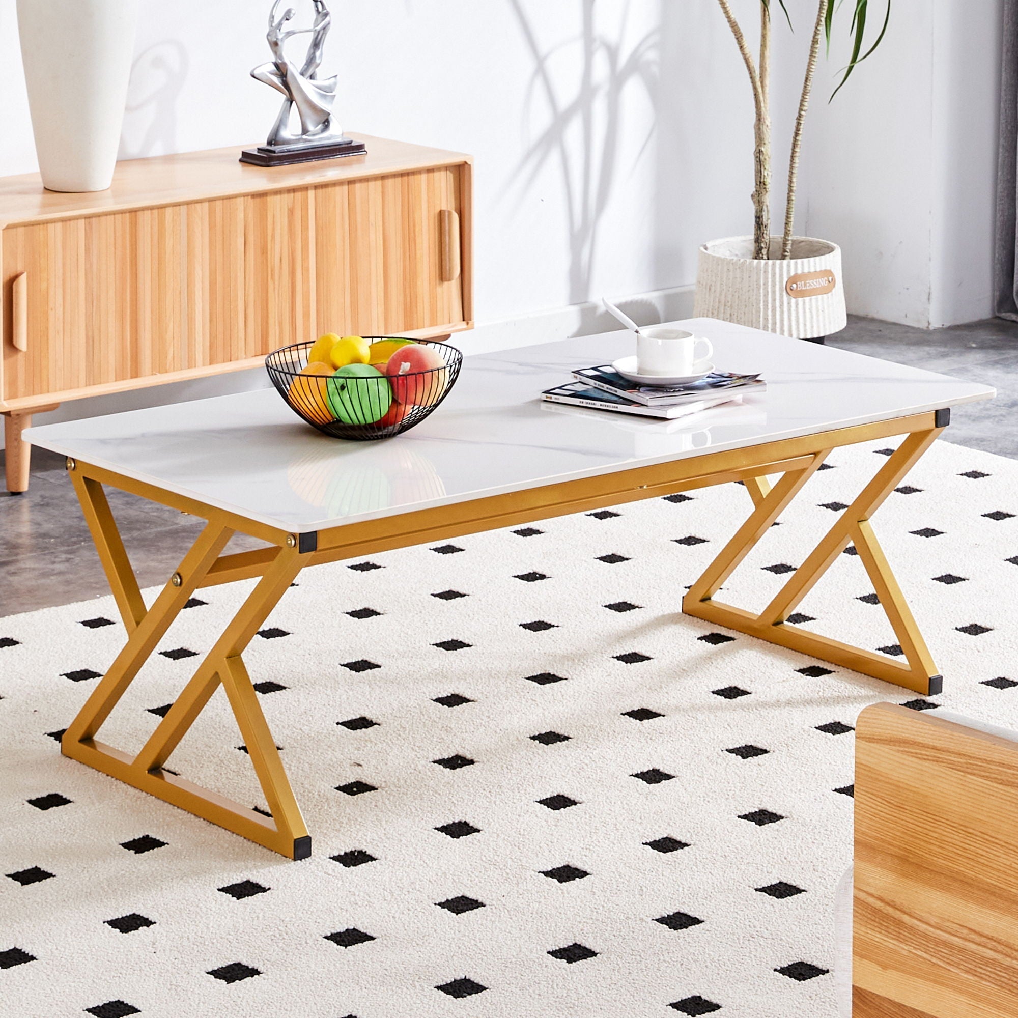 Modern Rock Slab Coffee Table With Metal Legs