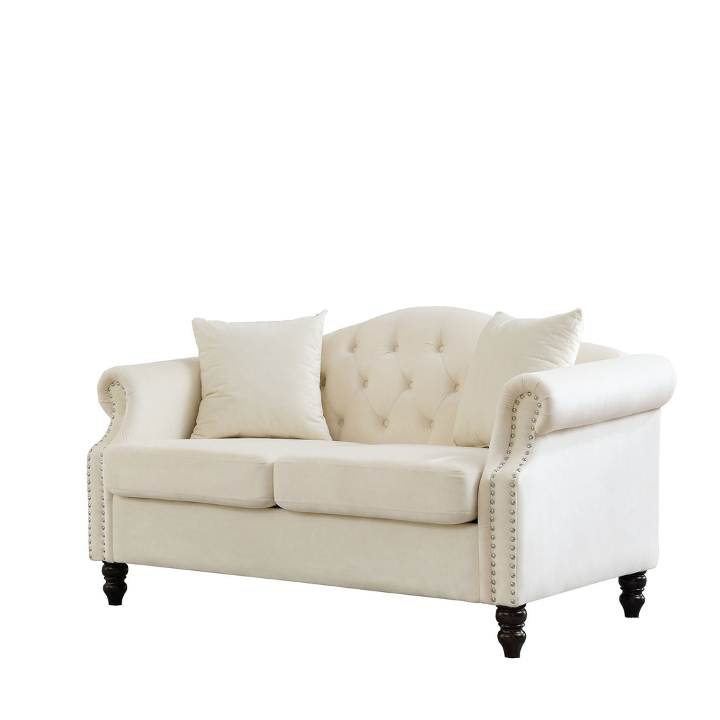 2 Seater Chesterfield Sofa With Rolled Arms And Nailhead Trim For Living Room