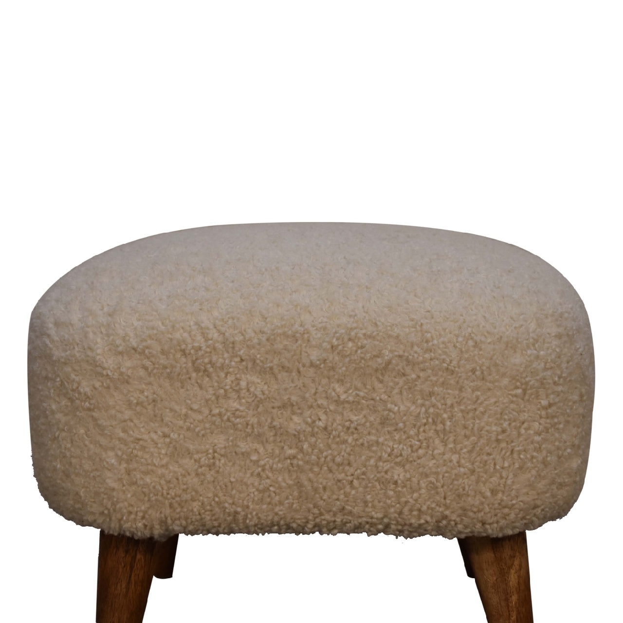 Solid Wood Boucle Upholstered Square Footstool