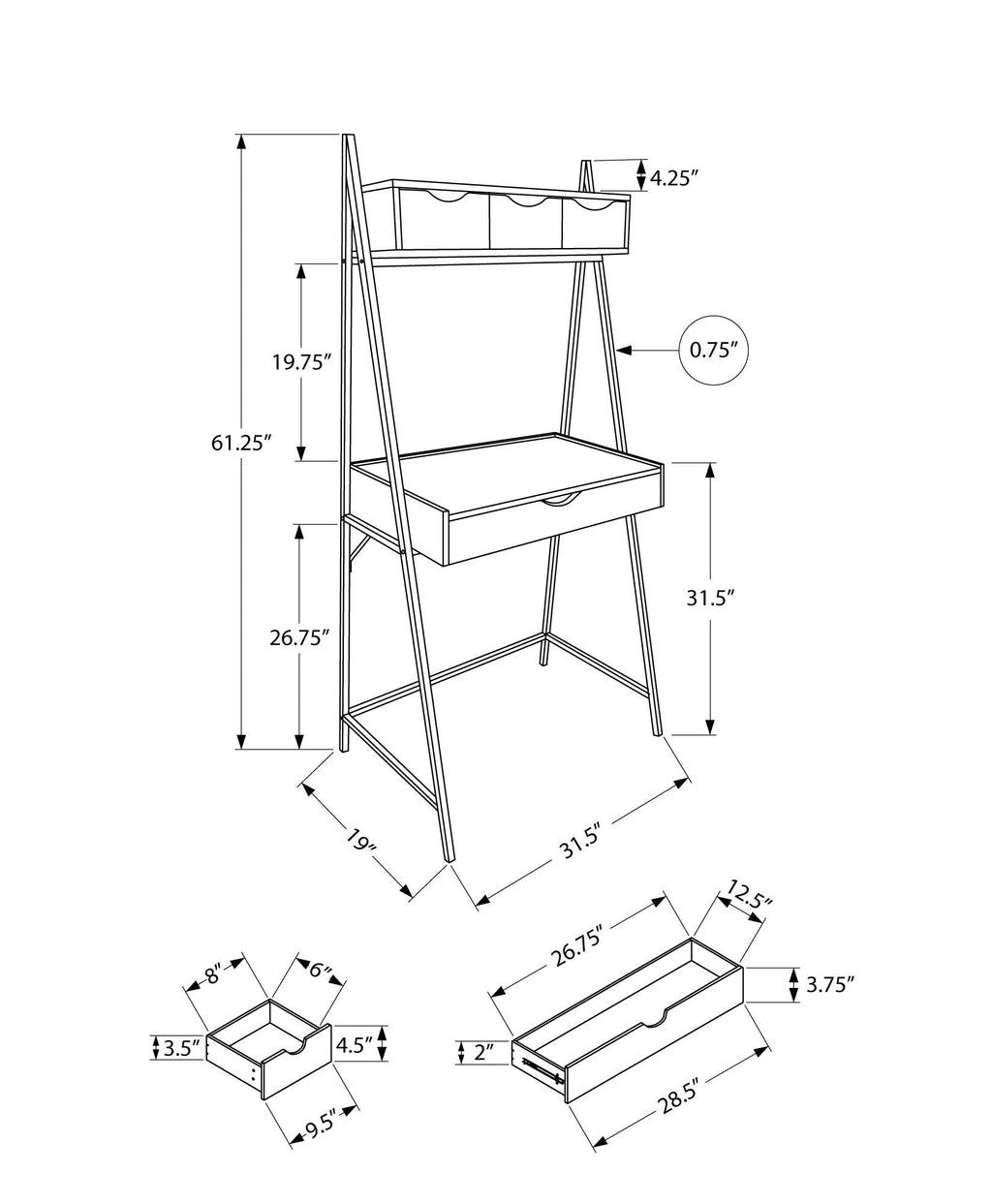 Contemporary Computer Desk for Home Office with Storage Drawers