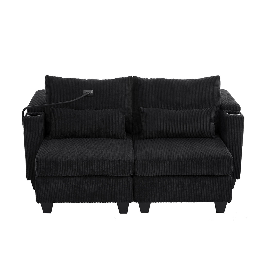 Convertible Chaise Lounge Sofa Chair With USB Ports, Cup Holders, Phone Holder And Storage